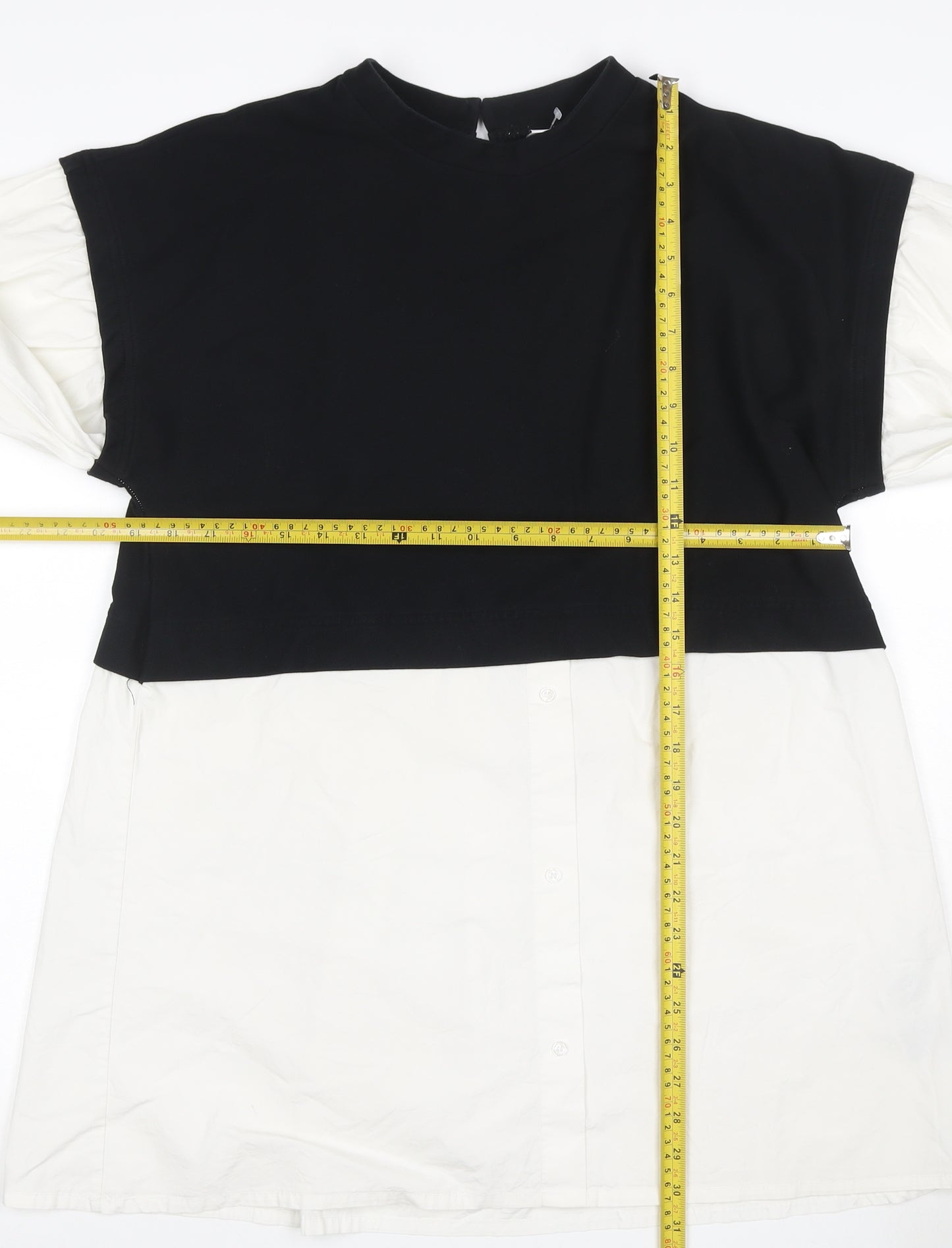 Noisy May Women Black White L Layered High Neck Shirt Dress