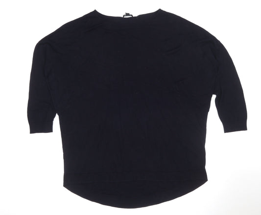COS Women Black L Viscose Knit Tunic Top 3/4 Raglan Sleeve