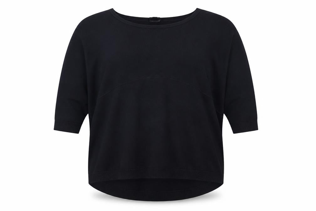 COS Women Black L Viscose Knit Tunic Top 3/4 Raglan Sleeve