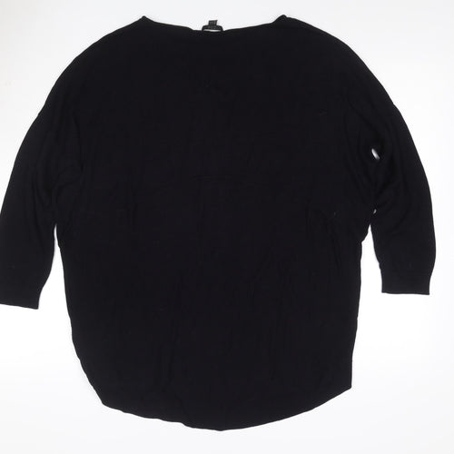 COS Women Black L Viscose Knit Tunic Top 3/4 Raglan Sleeve