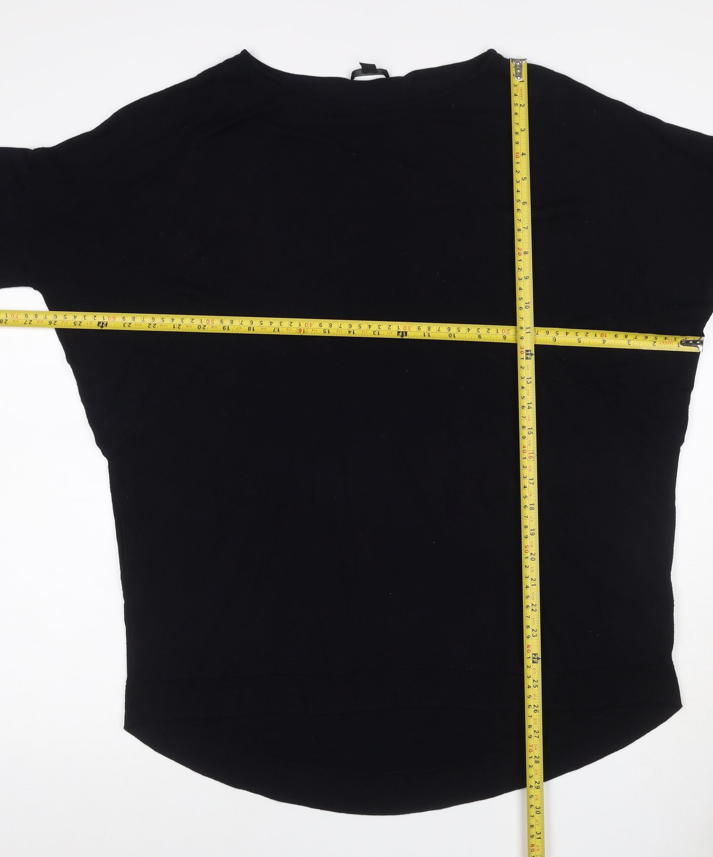 COS Women Black L Viscose Knit Tunic Top 3/4 Raglan Sleeve