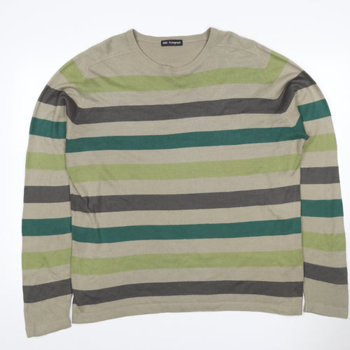 Marks and Spencer Autograph Men Beige Green L Striped Cotton Jumper