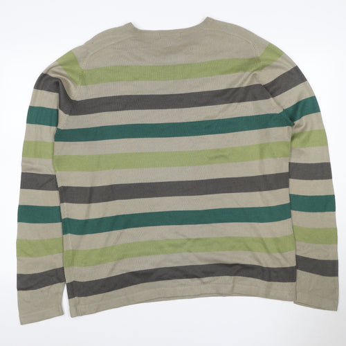 Marks and Spencer Autograph Men Beige Green L Striped Cotton Jumper