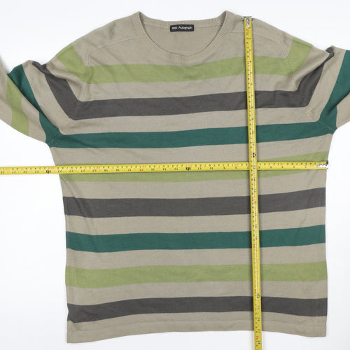 Marks and Spencer Autograph Men Beige Green L Striped Cotton Jumper