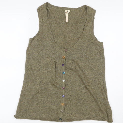 White Stuff Women’s Green Linen Knit Button Front Tank Top UK 12