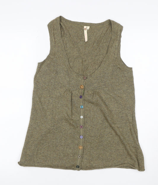 White Stuff Women’s Green Linen Knit Button Front Tank Top UK 12