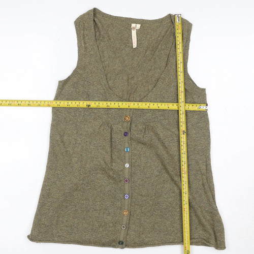White Stuff Women’s Green Linen Knit Button Front Tank Top UK 12