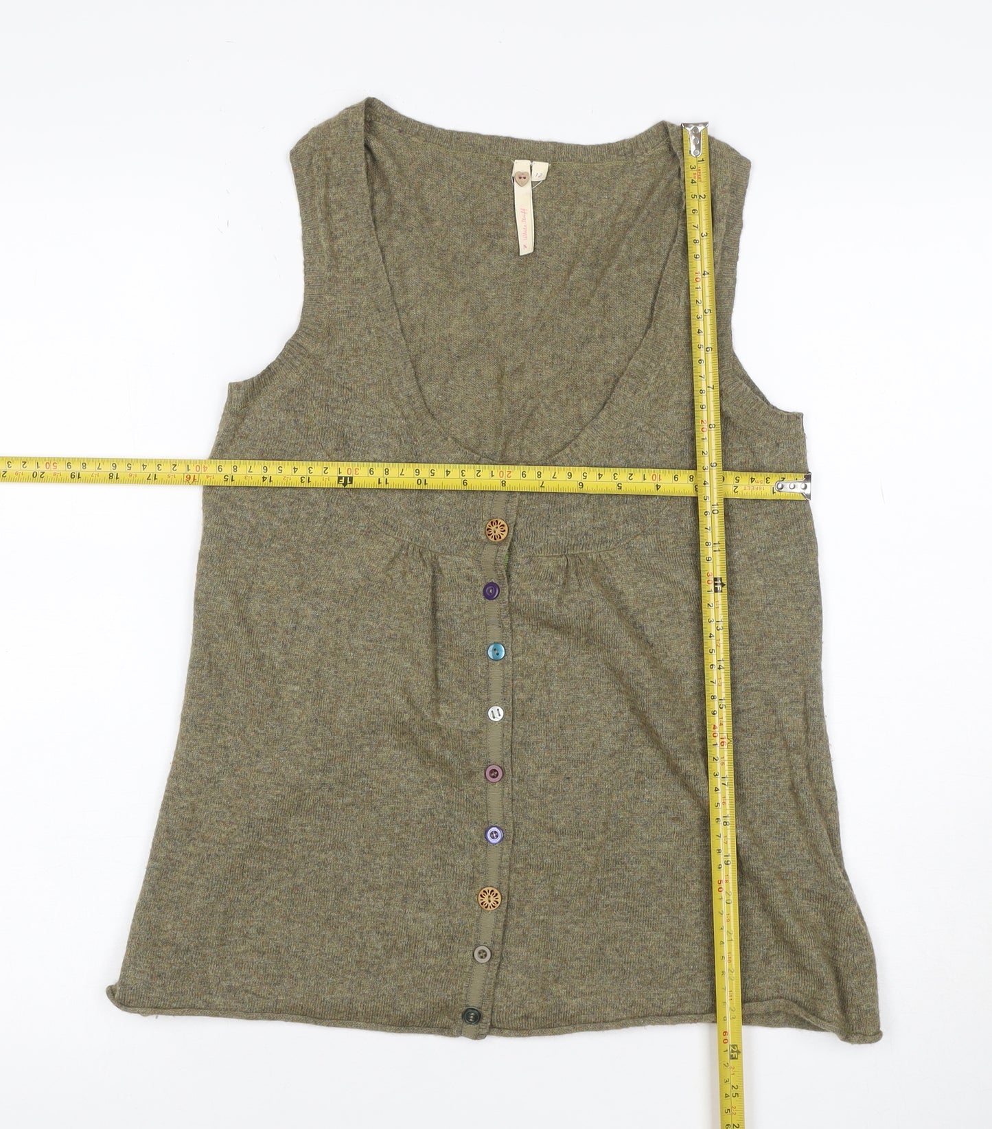 White Stuff Women’s Green Linen Knit Button Front Tank Top UK 12