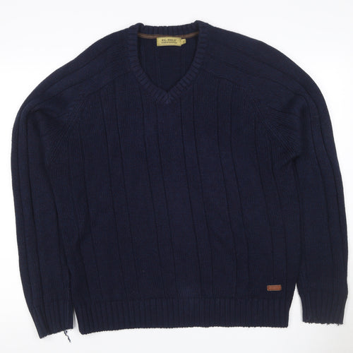 P.G. Field Men’s Blue Large Cable Knit V-Neck Acrylic Pullover Jumper
