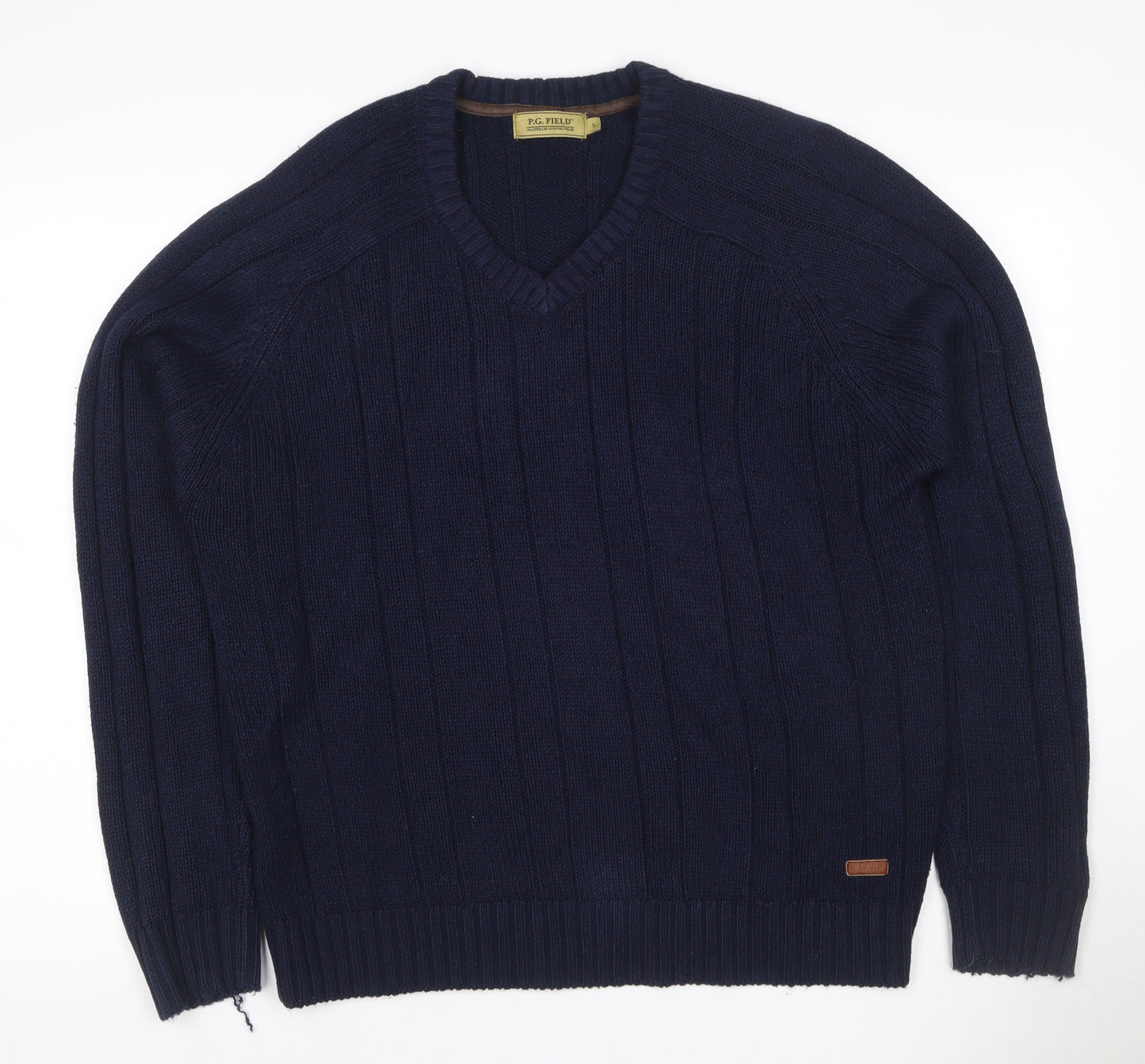P.G. Field Men’s Blue Large Cable Knit V-Neck Acrylic Pullover Jumper