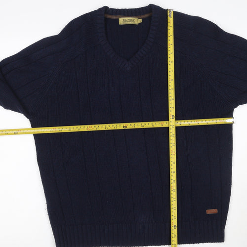 P.G. Field Men’s Blue Large Cable Knit V-Neck Acrylic Pullover Jumper