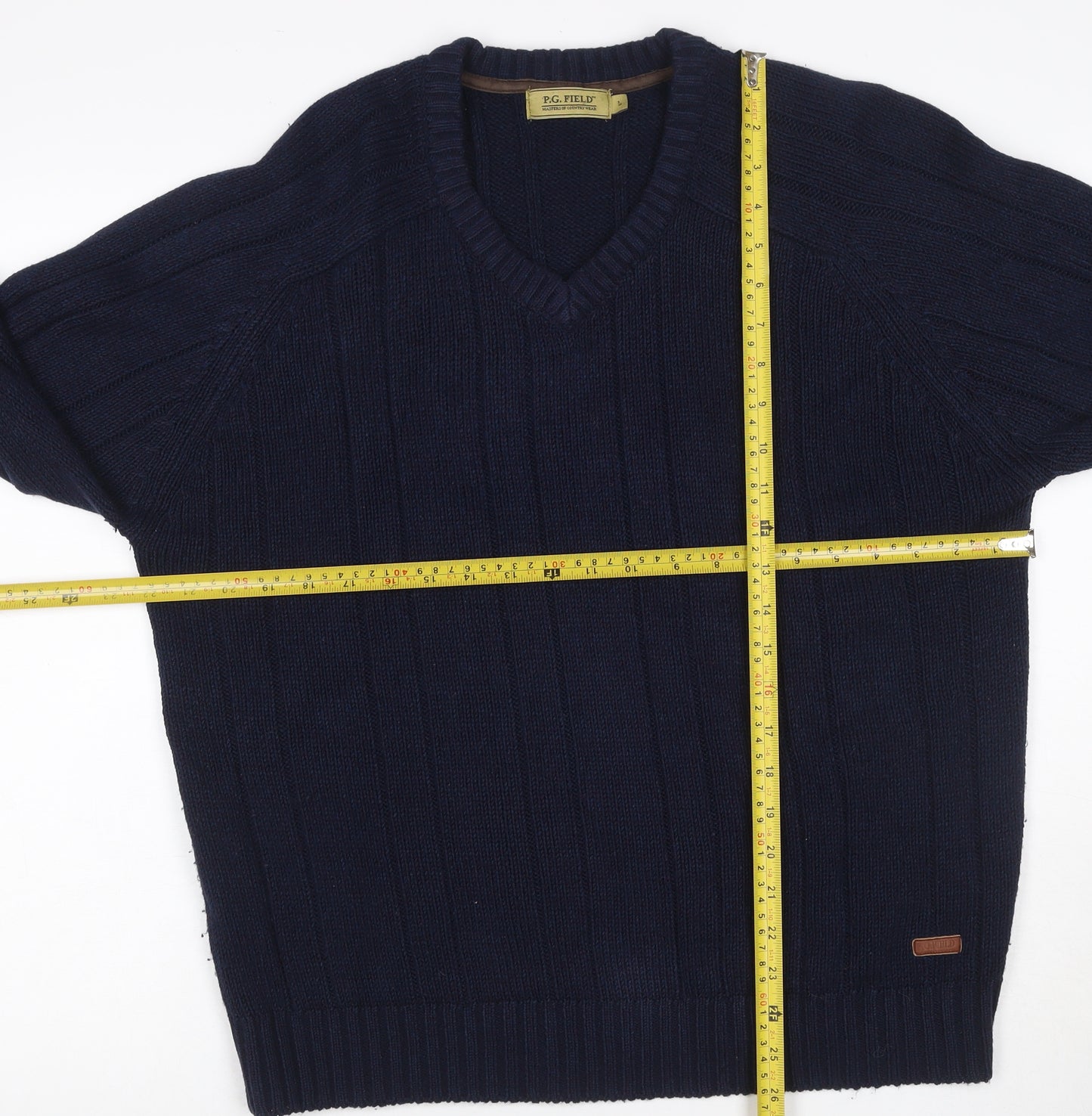 P.G. Field Men’s Blue Large Cable Knit V-Neck Acrylic Pullover Jumper