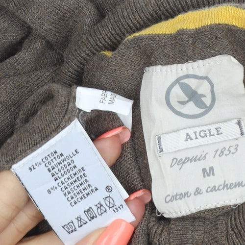 Aigle Women’s Brown M Cotton Cashmere High Neck Henley Jumper
