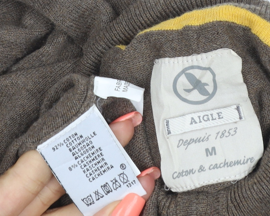 Aigle Women’s Brown M Cotton Cashmere High Neck Henley Jumper