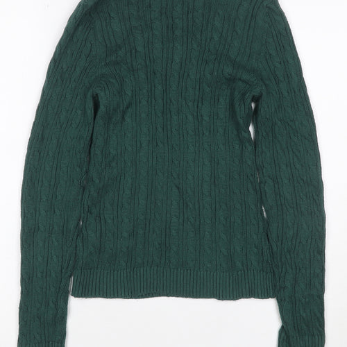 Hollister Women Green S Cable Knit V-Neck Cotton Pullover Jumper