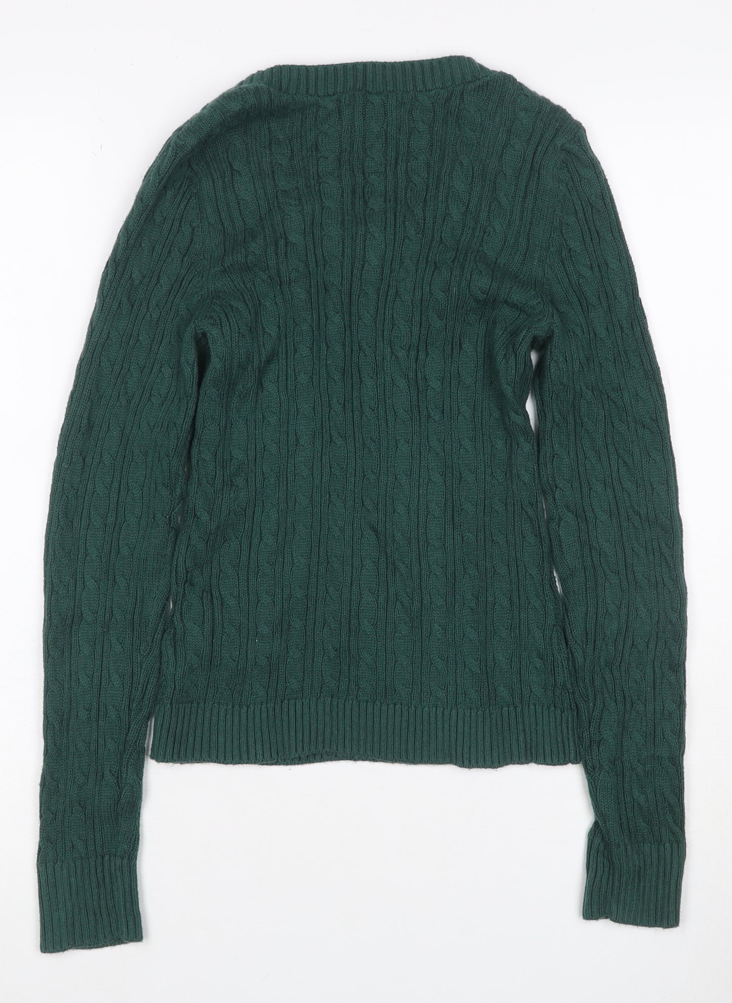 Hollister Women Green S Cable Knit V-Neck Cotton Pullover Jumper