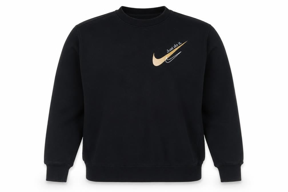 Front view of Nike Women’s Black M Pullover Crew Neck Logo Sweatshirt