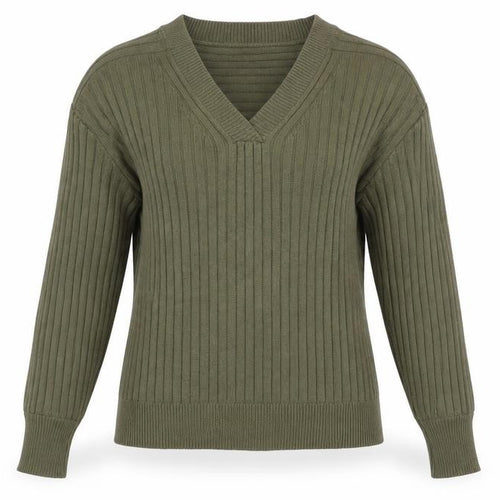 Next Women Green UK 6 Rib Knit V-Neck Balloon Sleeve Pullover Jumper