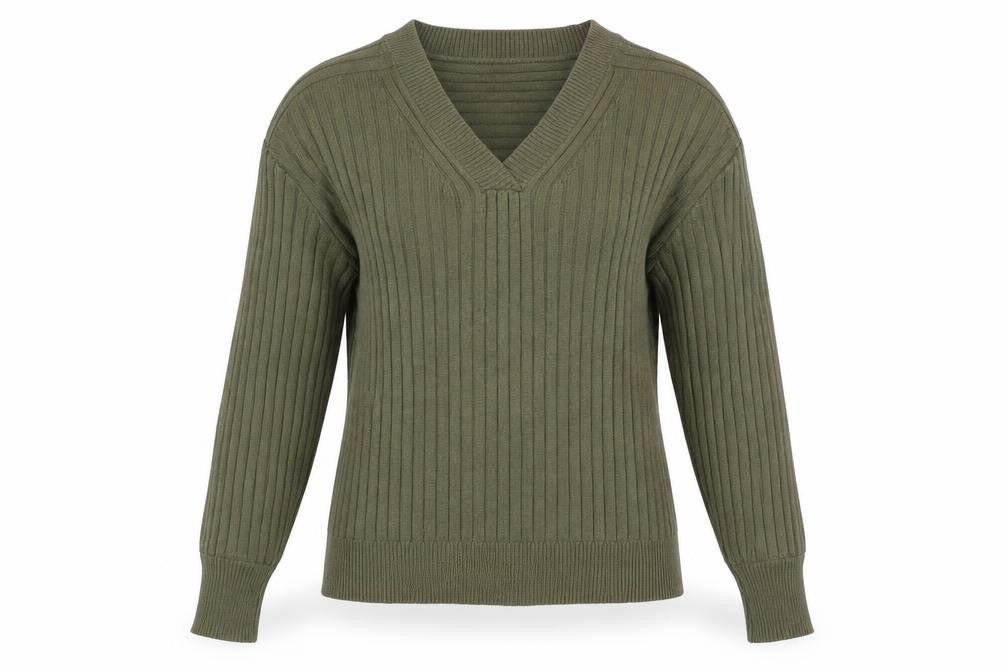 Next Women Green UK 6 Rib Knit V-Neck Balloon Sleeve Pullover Jumper