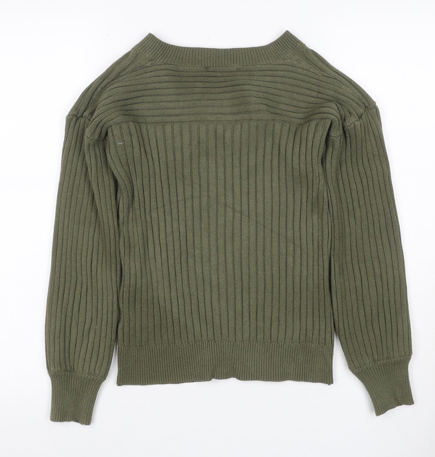 Next Women Green UK 6 Rib Knit V-Neck Balloon Sleeve Pullover Jumper