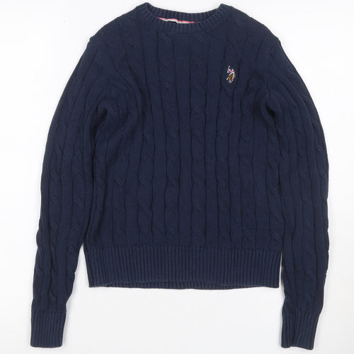 U.S. Polo Assn. Women’s Blue UK 10 Cable Knit Cotton Jumper