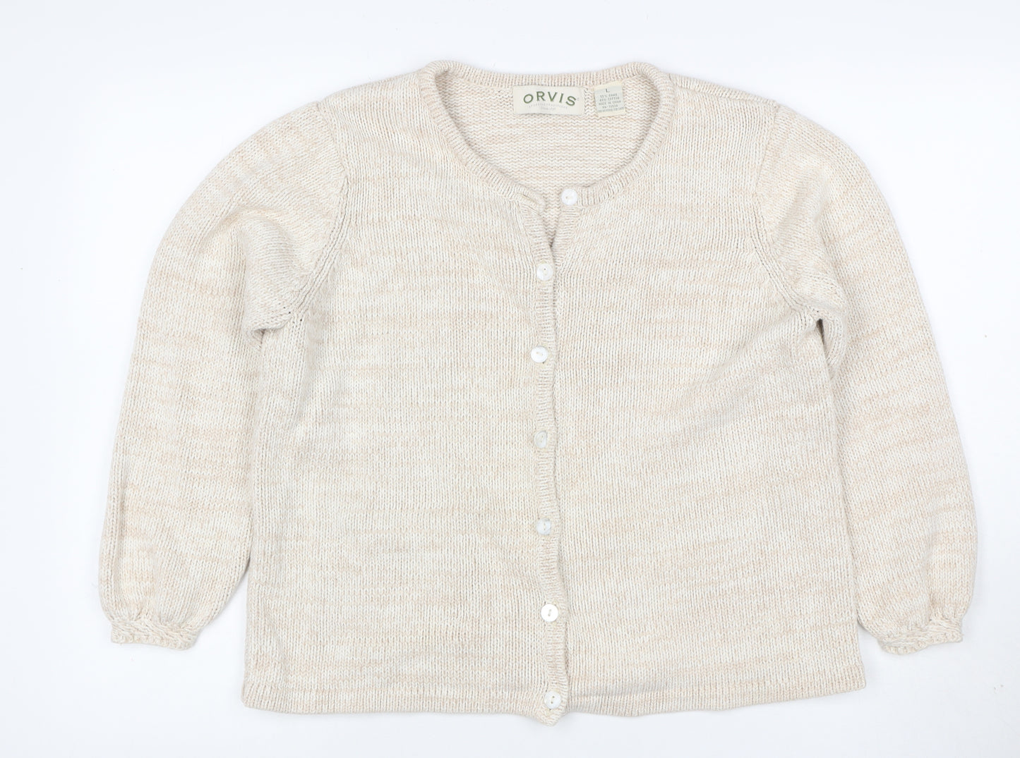 Orvis Women Ivory L Ramie Cotton Button Knit Cardigan
