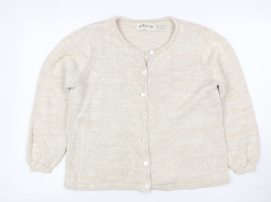 Orvis Women Ivory L Ramie Cotton Button Knit Cardigan