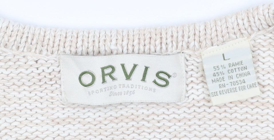 Orvis Women Ivory L Ramie Cotton Button Knit Cardigan