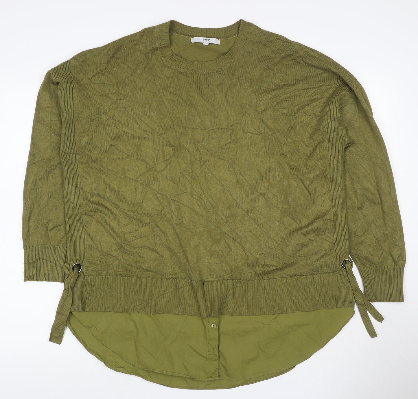 Next Women Green Size 16 Layered Knit Jumper Side Tie Long Sleeve