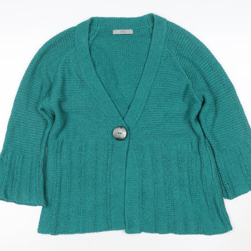 Marks and Spencer Women Green UK 14 V-Neck Knit Button Cardigan