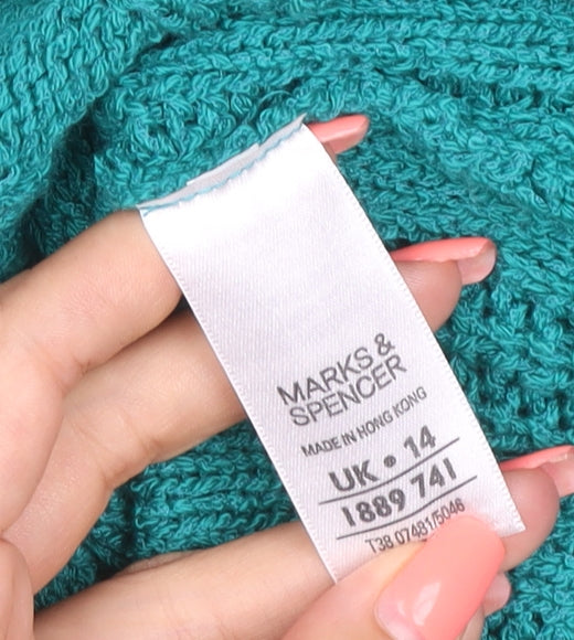 Marks and Spencer Women Green UK 14 V-Neck Knit Button Cardigan