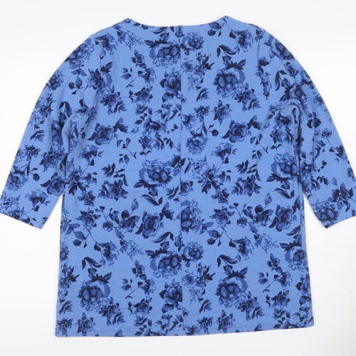 Isle Essentials Women Blue Floral 3/4 Sleeve Blouse Size M 14-16