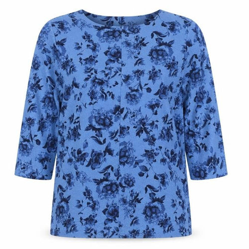 Isle Essentials Women Blue Floral 3/4 Sleeve Blouse Size M 14-16