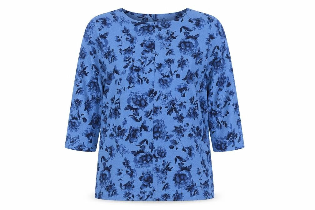 Isle Essentials Women Blue Floral 3/4 Sleeve Blouse Size M 14-16