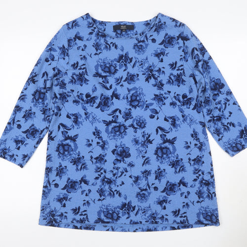 Isle Essentials Women Blue Floral 3/4 Sleeve Blouse Size M 14-16