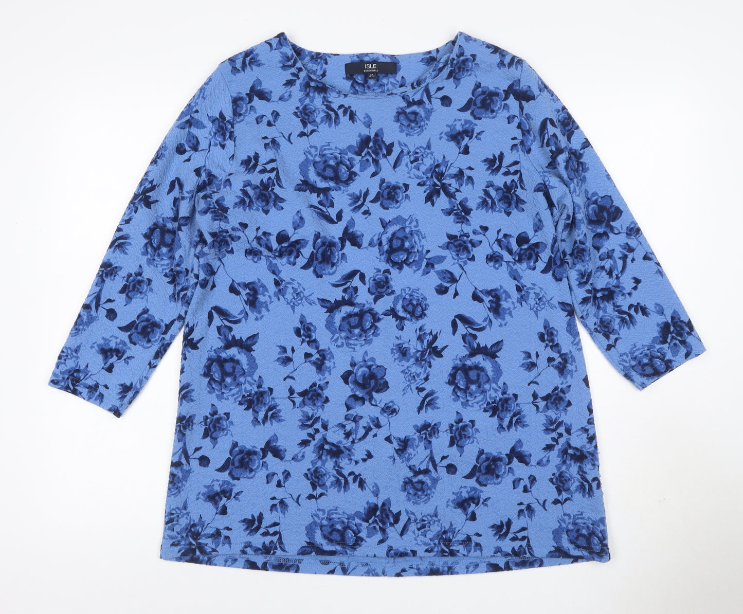 Isle Essentials Women Blue Floral 3/4 Sleeve Blouse Size M 14-16
