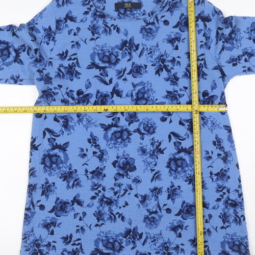 Isle Essentials Women Blue Floral 3/4 Sleeve Blouse Size M 14-16