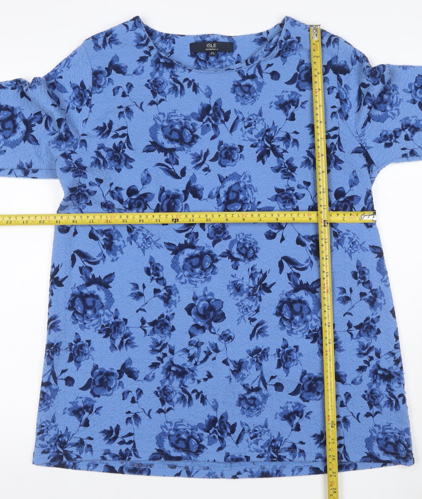 Isle Essentials Women Blue Floral 3/4 Sleeve Blouse Size M 14-16