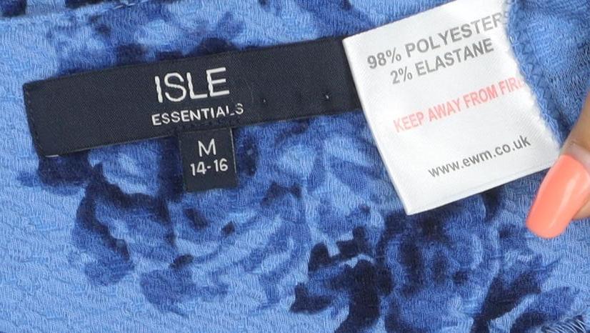 Isle Essentials Women Blue Floral 3/4 Sleeve Blouse Size M 14-16