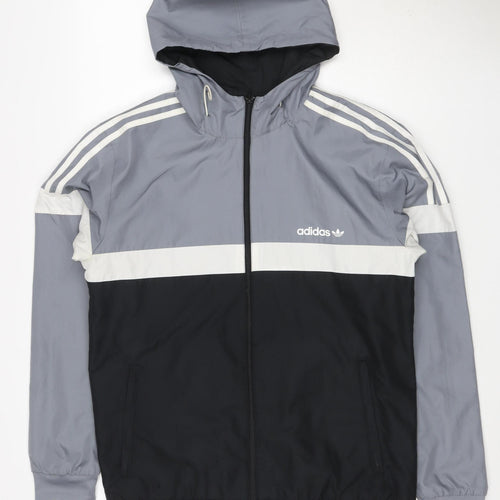 adidas Men’s Grey Black M Hooded Full Zip Windbreaker Jacket
