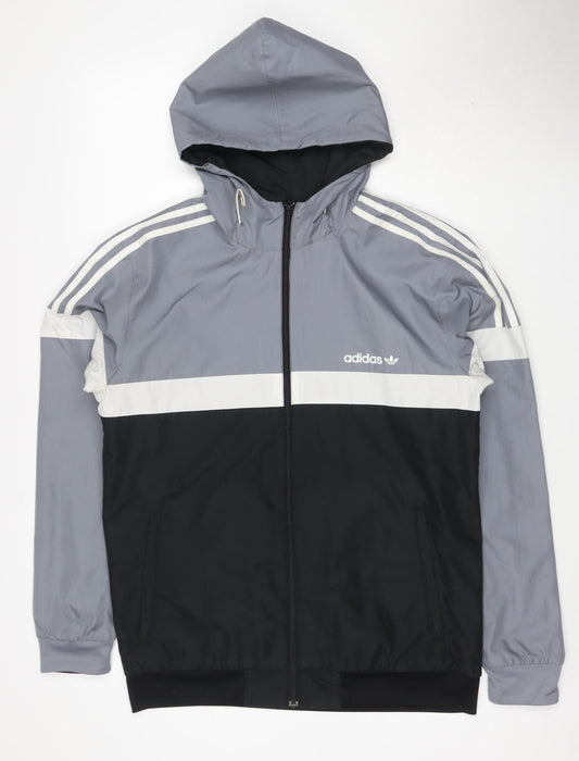 adidas Men’s Grey Black M Hooded Full Zip Windbreaker Jacket