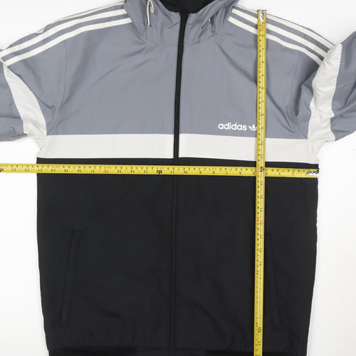 adidas Men’s Grey Black M Hooded Full Zip Windbreaker Jacket