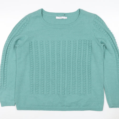Isle Women Green XL Cable Knit Crew Neck Pullover Jumper