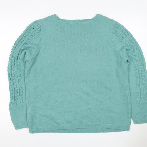 Isle Women Green XL Cable Knit Crew Neck Pullover Jumper