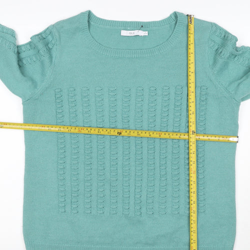 Isle Women Green XL Cable Knit Crew Neck Pullover Jumper