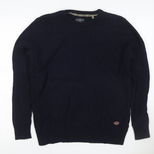 Hammond & Co. Men’s Navy Blue L Cable Knit Crew Neck Cotton Jumper