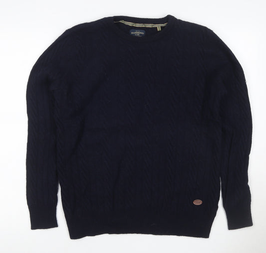 Hammond & Co. Men’s Navy Blue L Cable Knit Crew Neck Cotton Jumper