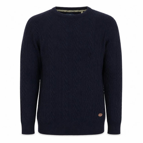 Hammond & Co. Men’s Navy Blue L Cable Knit Crew Neck Cotton Jumper