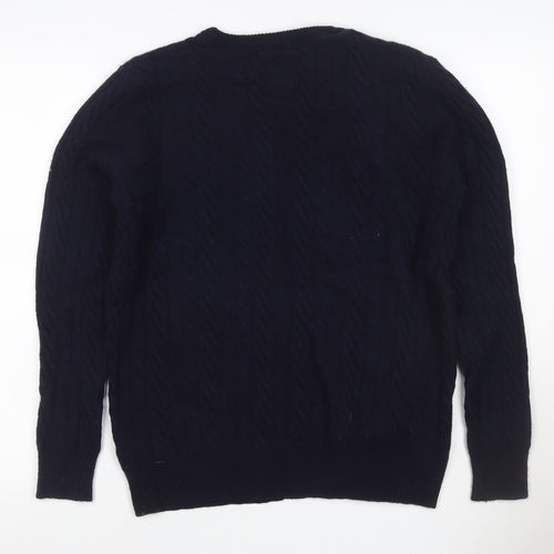 Hammond & Co. Men’s Navy Blue L Cable Knit Crew Neck Cotton Jumper