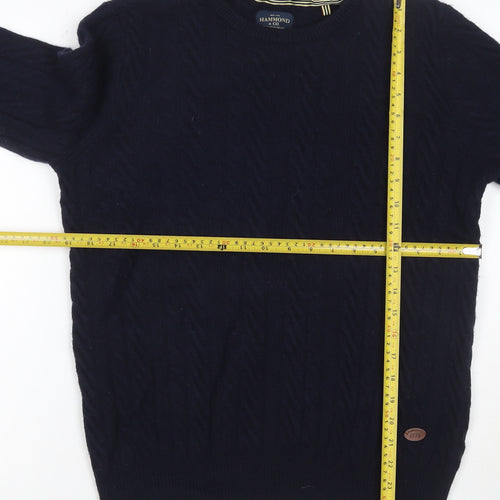 Hammond & Co. Men’s Navy Blue L Cable Knit Crew Neck Cotton Jumper